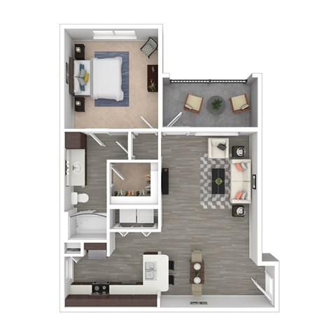 Floor plan for 1 bed, 1 bath, 822 sqft